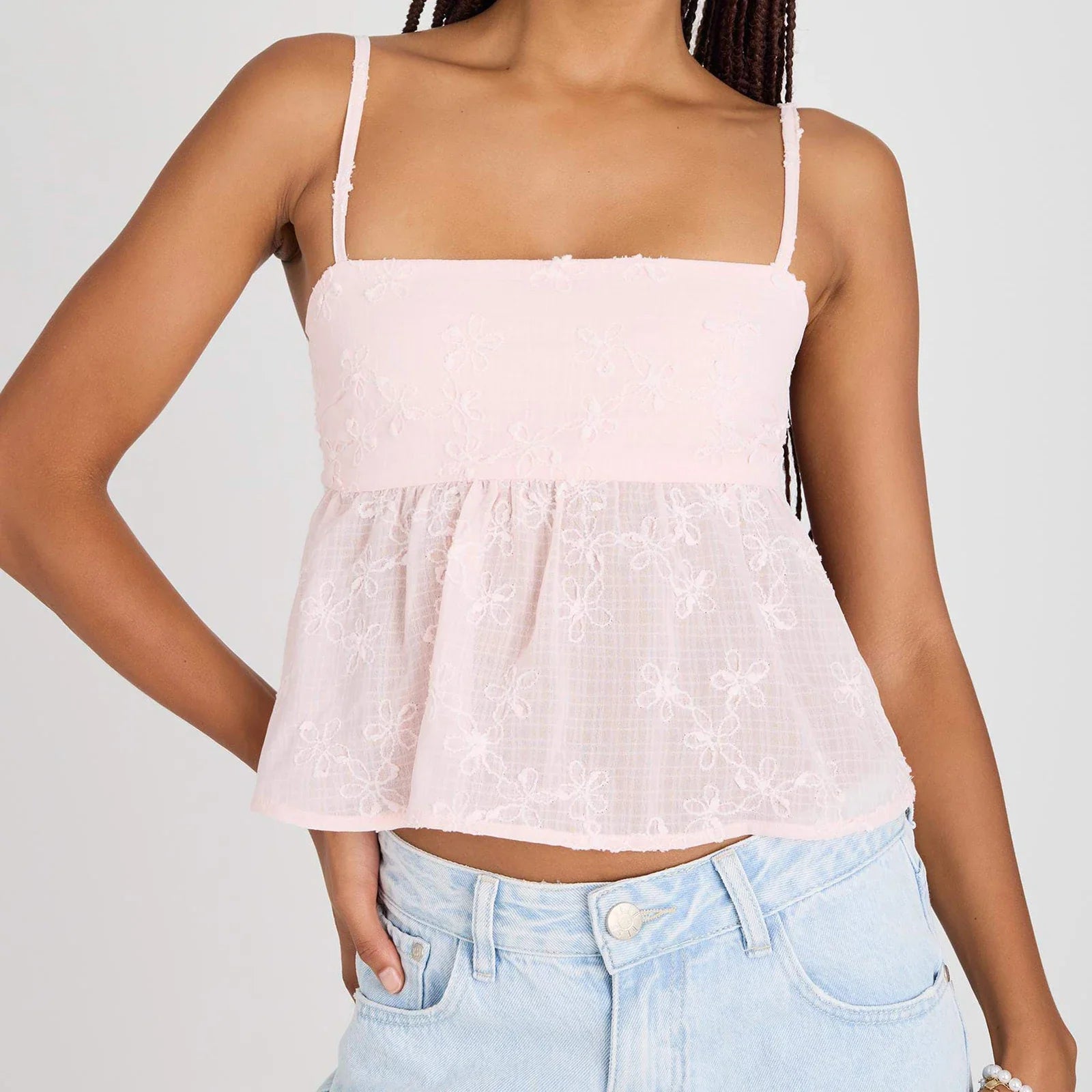 Women's Summer Fashion Slim Camisole Floral Jacquard Spaghetti Strap Back Cutout Tank Tops Streetwear
