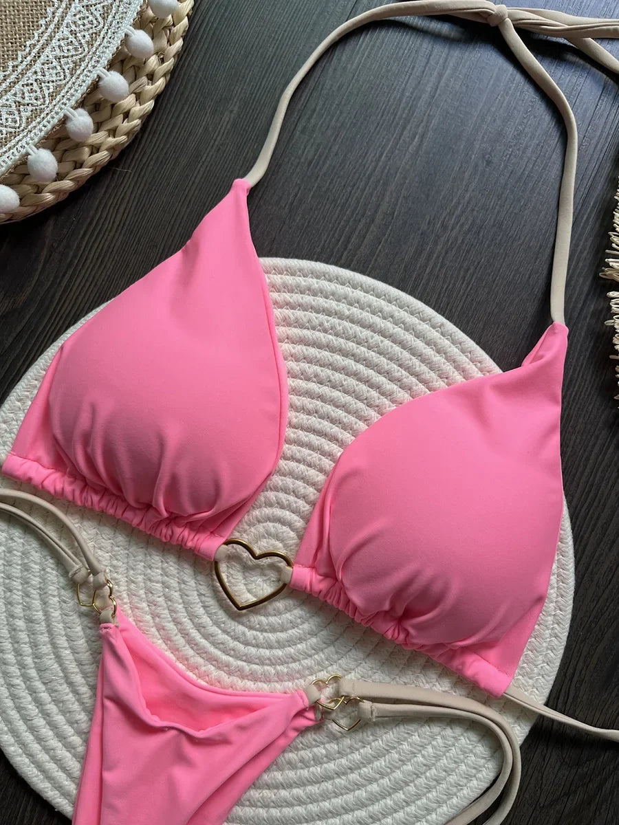 Heart-shaped Halter Micro Thong Bikini Female Swimsuit Women Swimwear Two-pieces Bikini Set Brazilian Bather Bathing Suit Swim