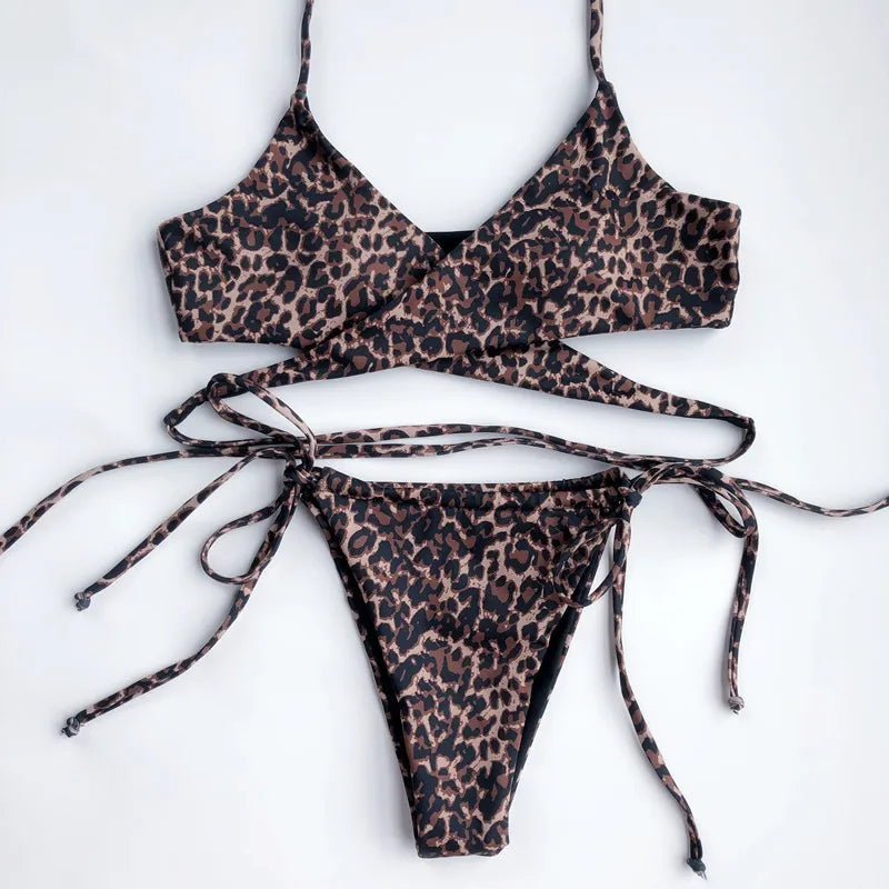 DEKA Leopard Mini Micro Bikini Set Printed Halter Swimwear Women Brazilian Female Swimsuit Two-piece Bather Bathing Suit Swim