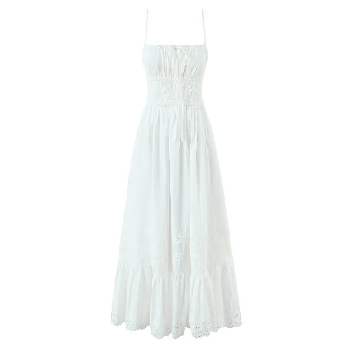 Women's Fashion All-Cotton Strap Long Dress Women's Satin Dress Lace Trim Elegant Evening Wear Dress For Woman Sleeveless GNTG