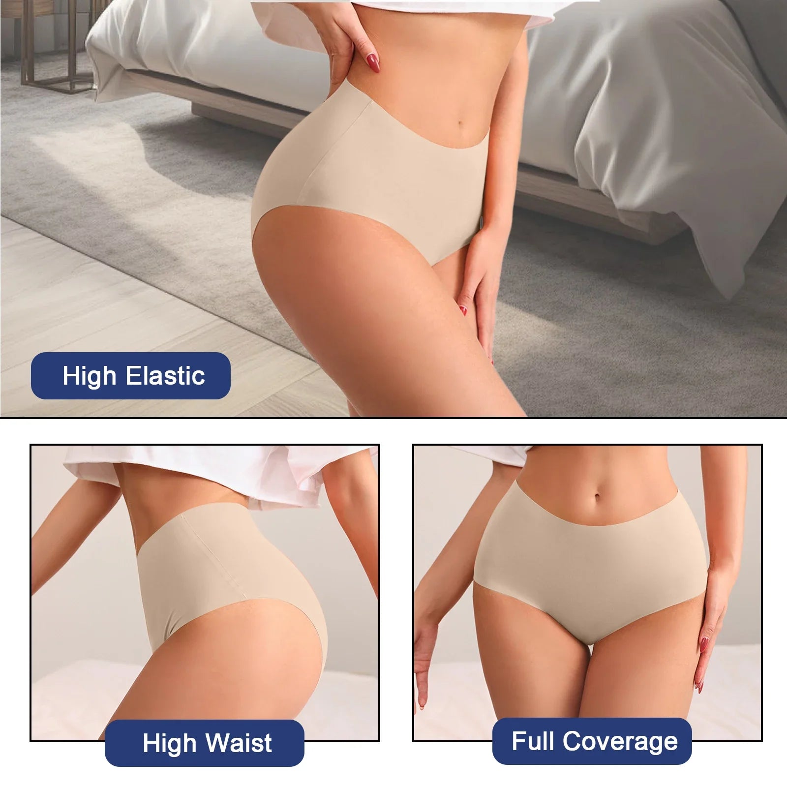 One Piece Women Sexy Panties High Waist Seamless Underwear Silky Female Breathable Comfort Briefs S-2XL