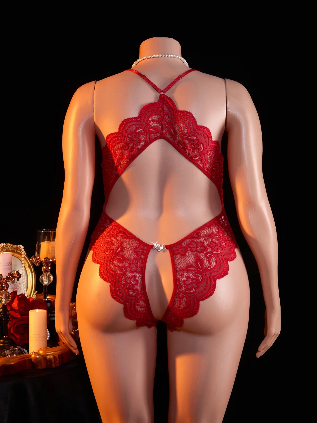 Erotic Hot women Plus Size Lace Halter Teddy Bodysuit Crotchless Criss-Cross Back Deep V Neck Open Crotch sexy Lingerie 1XL-4XL