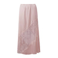 Fashion Stylish Women's Long Skirt Solid Color Satin Lace Patchwork Mid Rise Skirt for Spring Summer