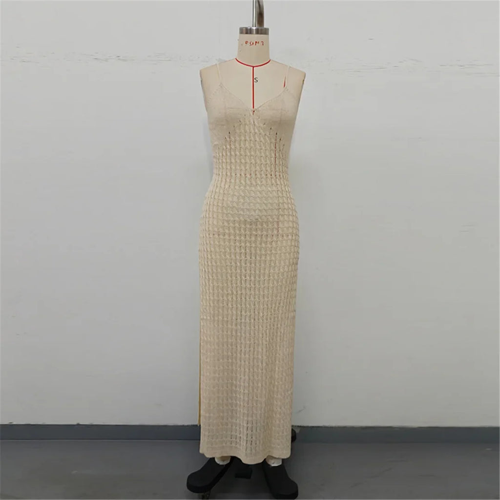 V Neck Sleeveless Hollow Out Crochet Knitted Tunic Beach Cover Up Cover-ups Beach Dress Beach Wear Beachwear Female Women V7212