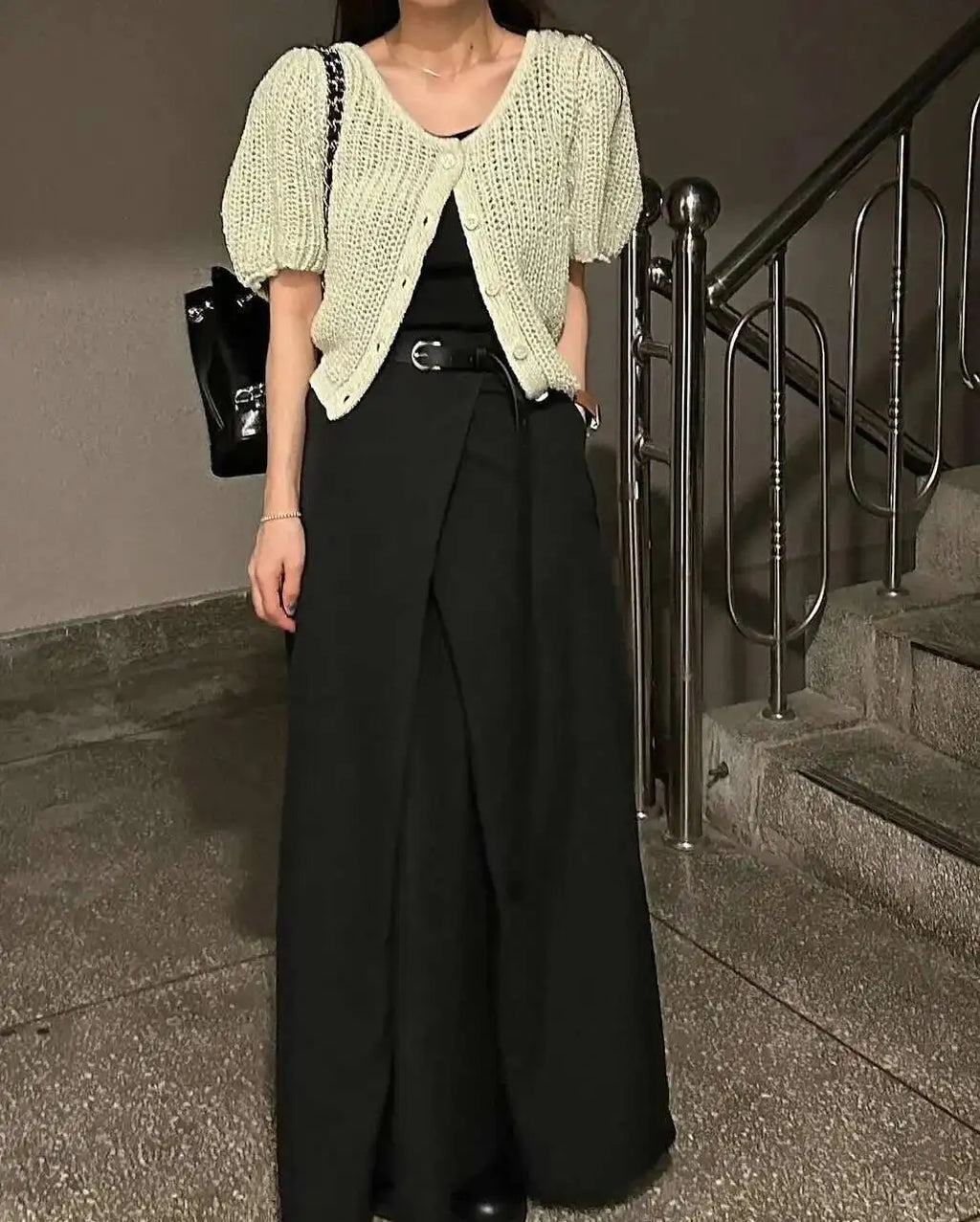 Loose Knee-Length A-Line Skirt Versatile Minimalist Design Commute High Waist Midi Pure Color Polyester Fiber Skirt WDM4