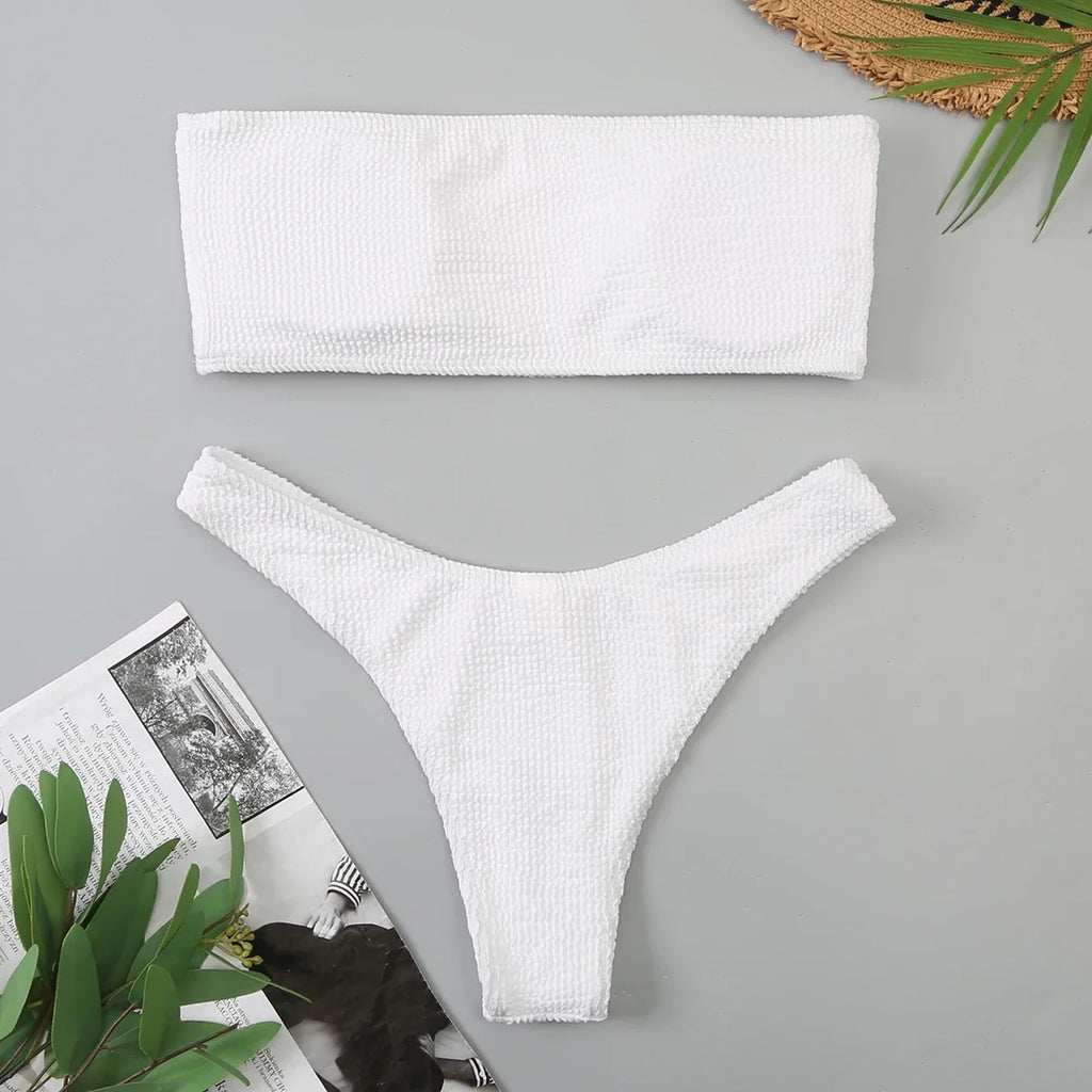 Velvet Bikinis 2025 Women Brazilian Bandeau Swimsuit Solid Sexy Swimwear Female Beachwear Bathers Bathing Swimming Swim Suit