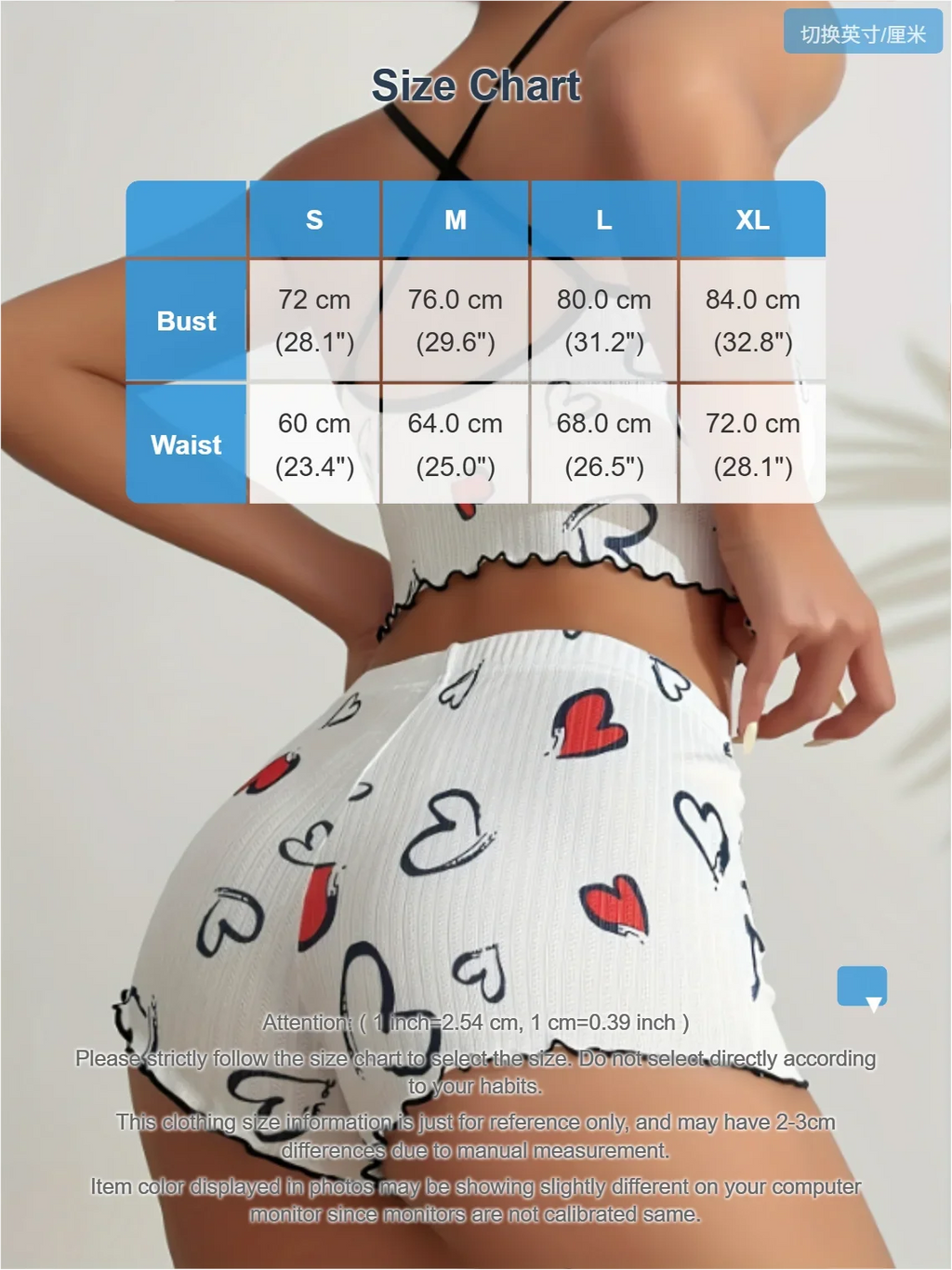 Women Pajama Set Heart Print Ribbed Sleepwear Cute Cami Top and Shorts Loungewear Summer Homewear Nightwear