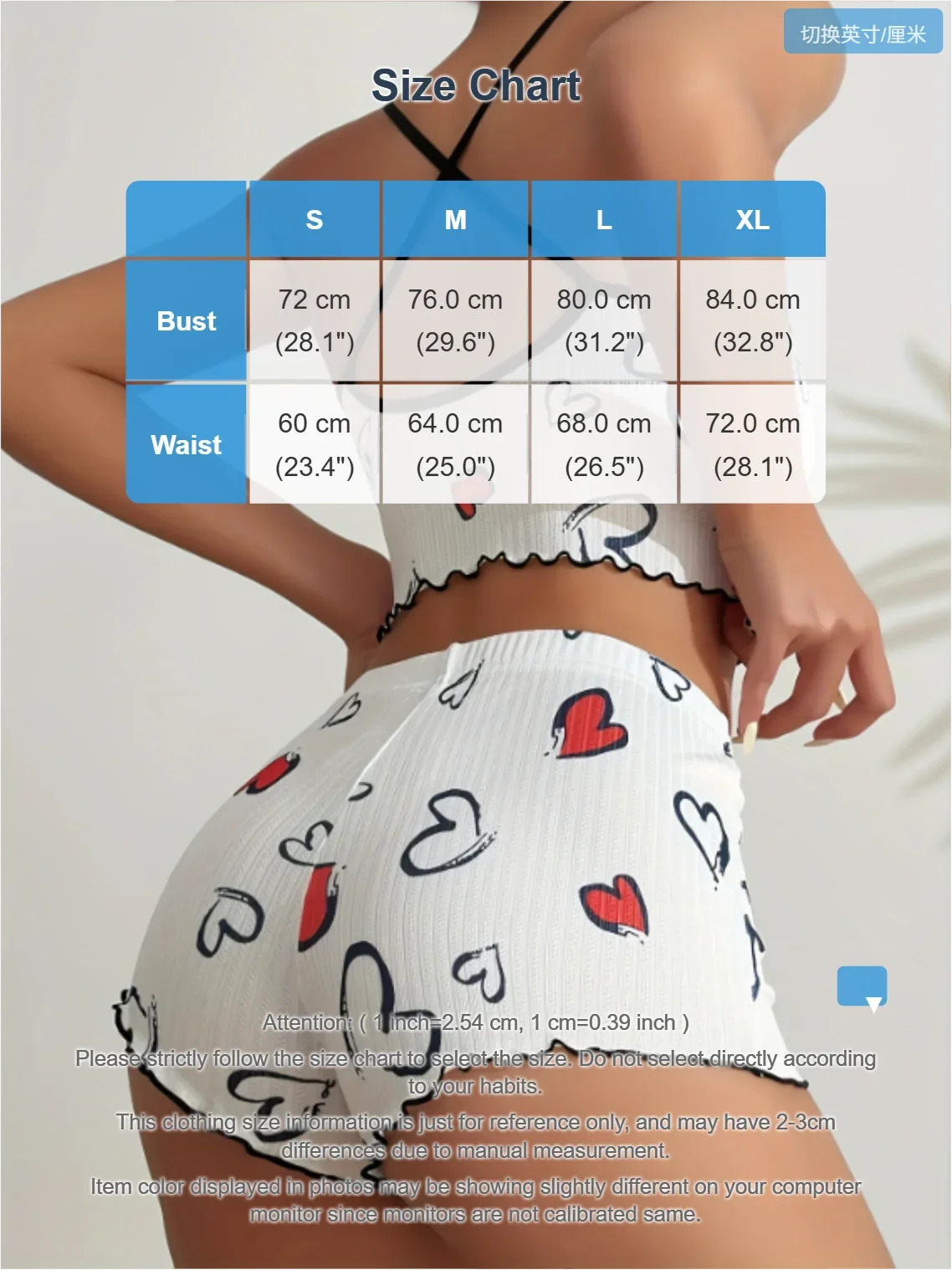 Women Pajama Set Heart Print Ribbed Sleepwear Cute Cami Top and Shorts Loungewear Summer Homewear Nightwear