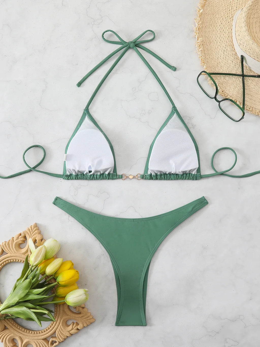 Triangle Halter Thong Bikinis 2026 Women Sexy Swimsuit Solid String Swimwear Female Bathers Bathing Swimming Swim Suit Beachwear