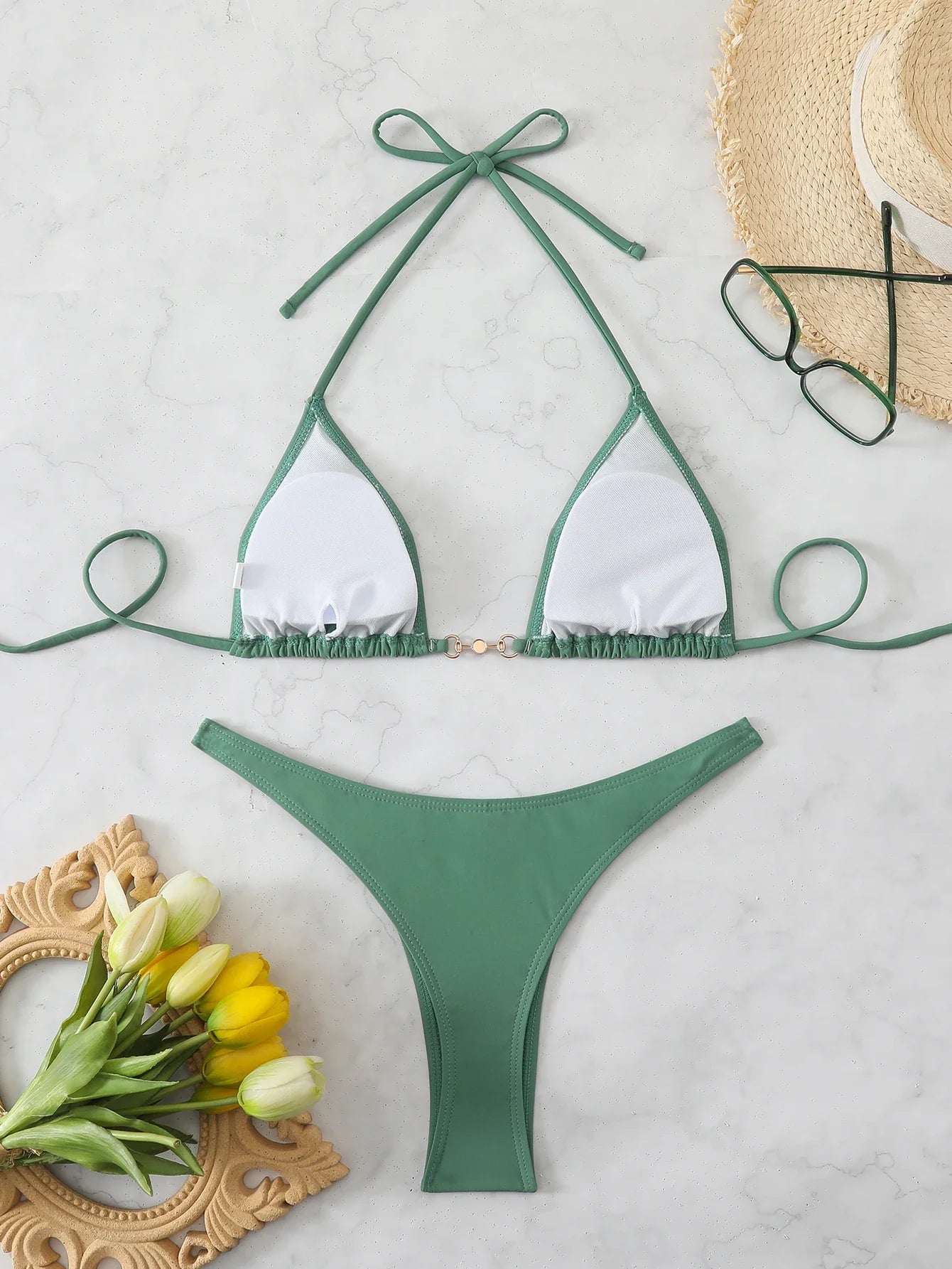 Triangle Halter Thong Bikinis 2026 Women Sexy Swimsuit Solid String Swimwear Female Bathers Bathing Swimming Swim Suit Beachwear