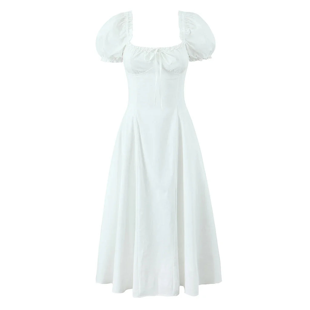 Bowknot Ruffles Light Blue Midi Dress Women's Summer Off Shoulder Short Sleeve Beach Dress Drawstring White A-line Vestidos 2025
