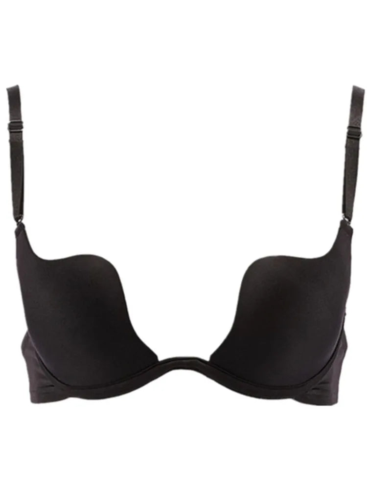 U-Back Push-Up Bra - Backless Deep U Bralette, Non-Slip Thickened Straps Smooth Invisible Design, Large Bust Support for Dresses