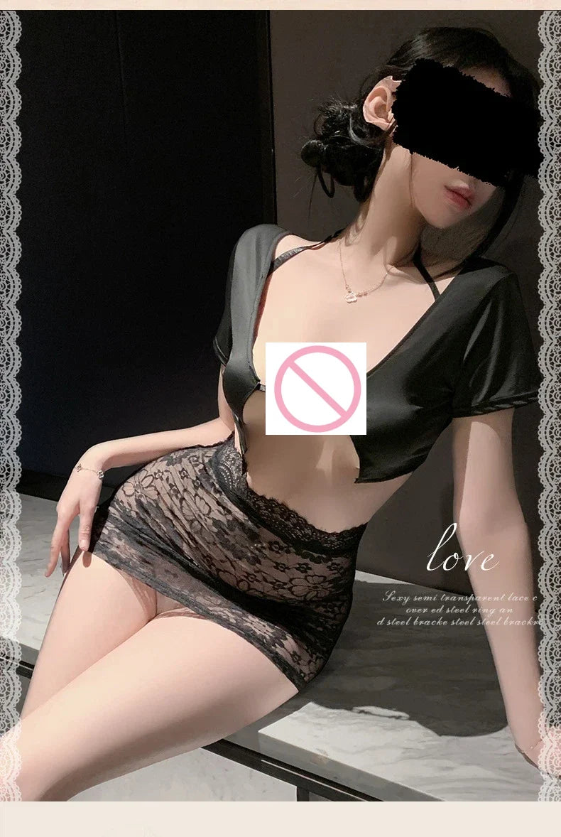 Sexy lingerie, lace butt-covering secretary uniform, sexy pure desire flirting pajamas set