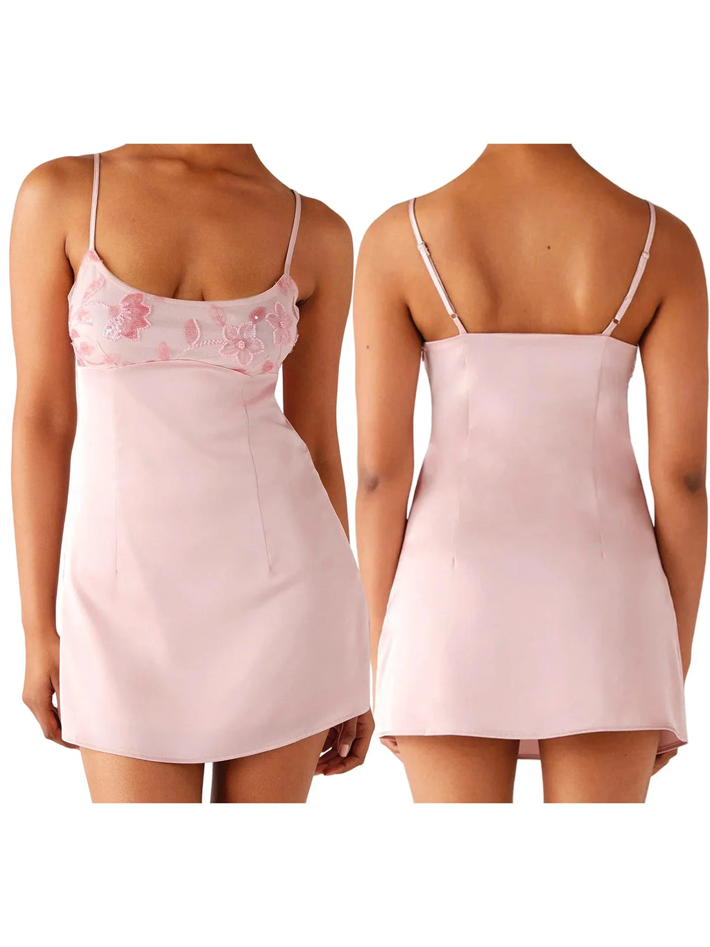 Women Stylish Sequin Flower Embroidered Square Neck Spaghetti Strap Dress Solid Color Party Club Mini Cami Dresses