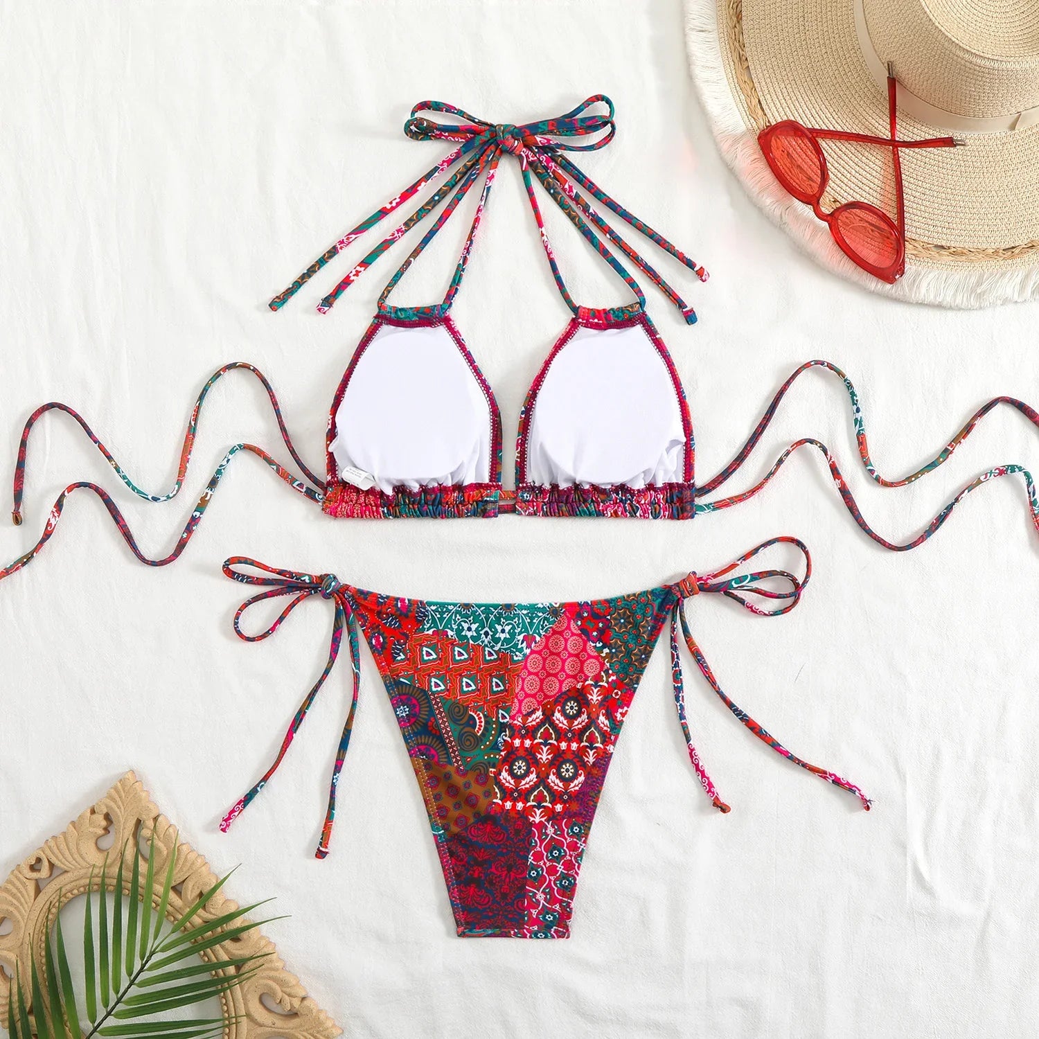 2026 String Triangle Printed Bikini Women Sexy Swimwear Female Halter Swimsuit Solid Bathers Bathing Swimming Swim Suit Beach