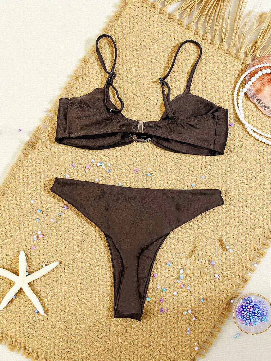 New Metal Buckle Micro Bikini Set 2026 Women Coffee Push Up Bra Bandage High Waist Swimsuit Beach Bathing Suit Swimwear Biquini