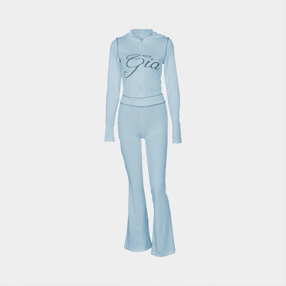 2026 New Women Ins Fashion Solid Color Sexy Straight Shoulder Contrast Stitch Long Sleeve 2 Piece Outfit