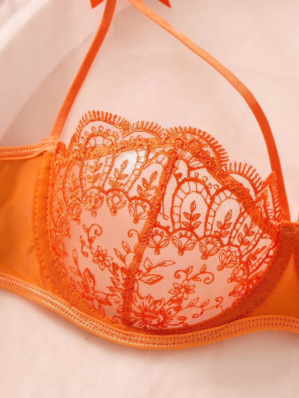 Sexy Orange Lace Lingerie Set Women Push Up Bra and Panty Set Butterfly Bow Underwear Female Intimates Sleepwear ZA824057