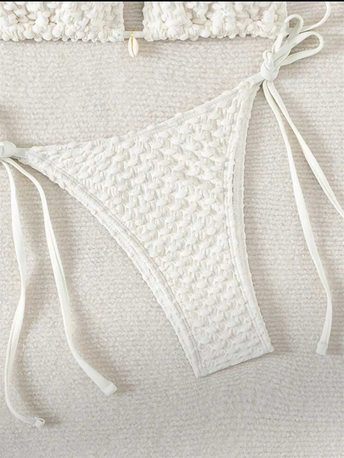 Sexy White Shell String Bikini 2026 Women Luxury Push Up Bra Tie Side Thong Swimsuit Brazilian Beach Bathing Suit Micro Swimwear