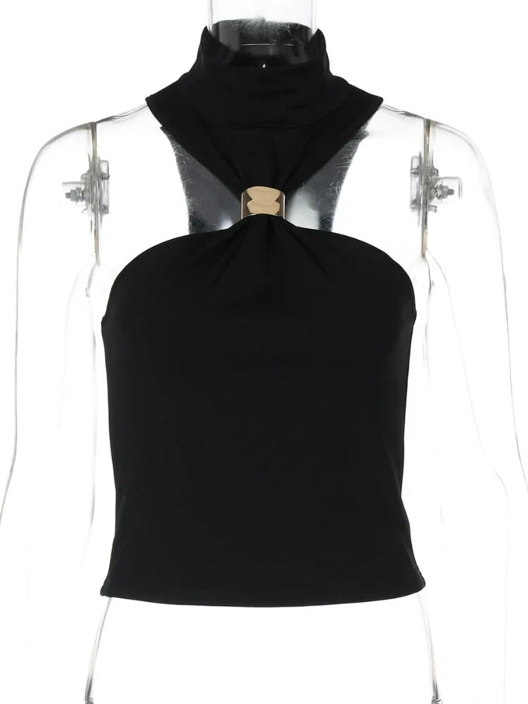 FDYOUI 2026 Summer Halter Neck Off Shoulder Corset High Street Women Sexy Sleeveless Crop Top Hollow Out Slim Tank Tops Clubwear