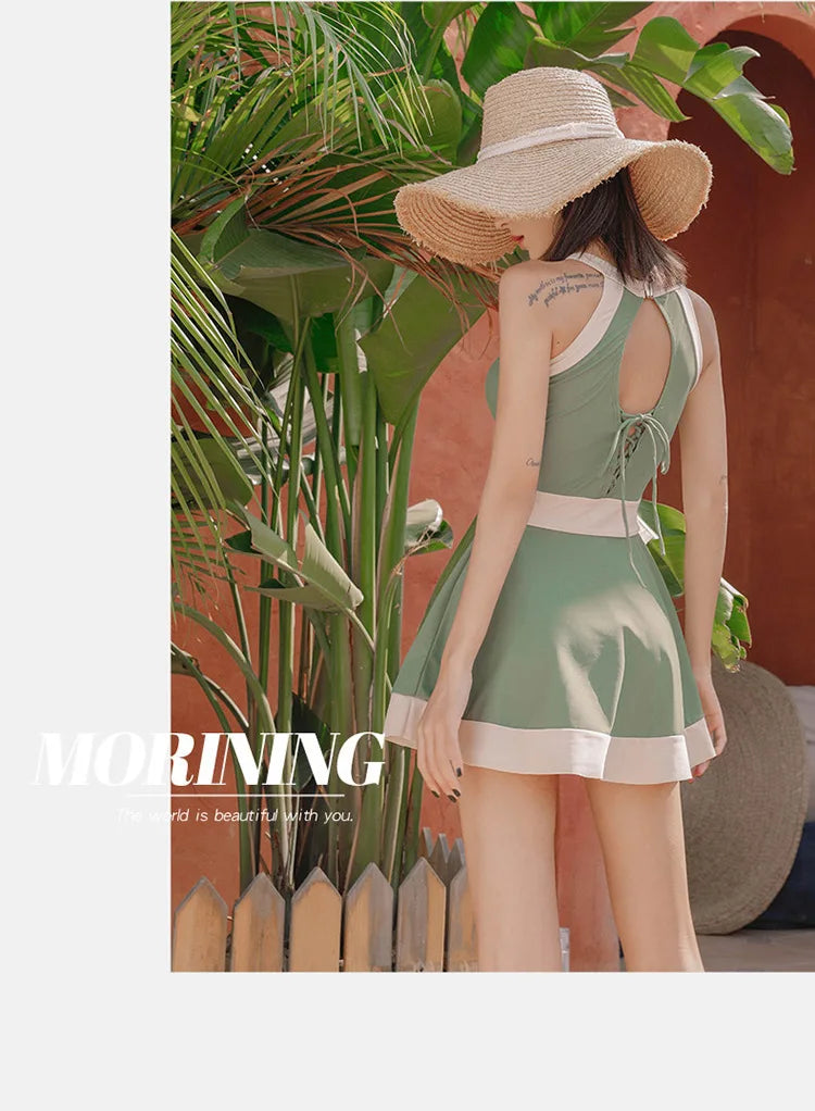 New Super Fairy Skirt-style One-piece Waist-covering Belly Slimming Conservative Steel Support Gathered Swimming Suit