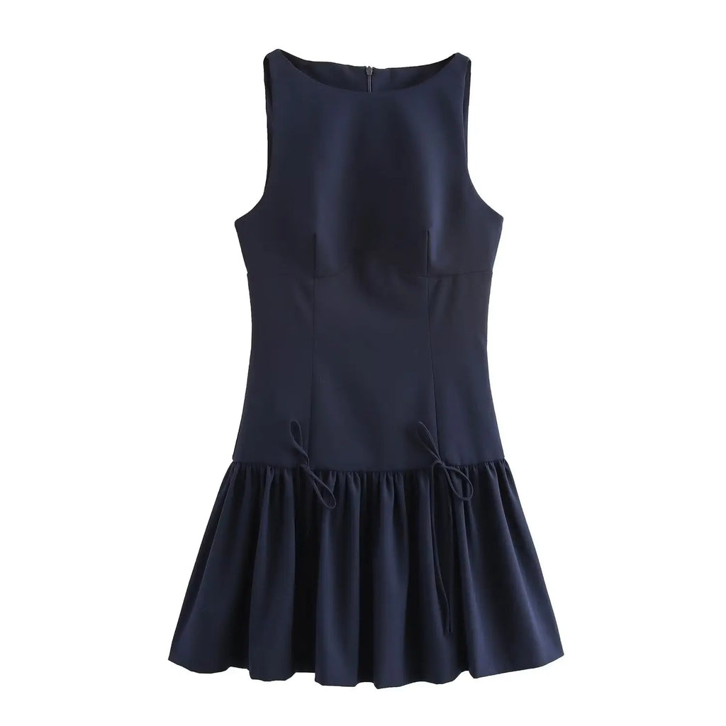 Foridol Bowknot Pleated Tank Short Dress for Women Sleeveless Casual Party Short Dress Female Casual Autumn Winter Dress