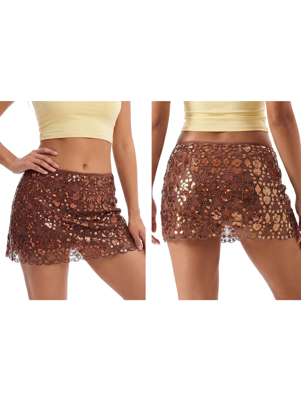 Womens Summer Sequined Mini Skirt Slim Fit Stylish Beaded Geometric Pattern Low Rise Short Skirts
