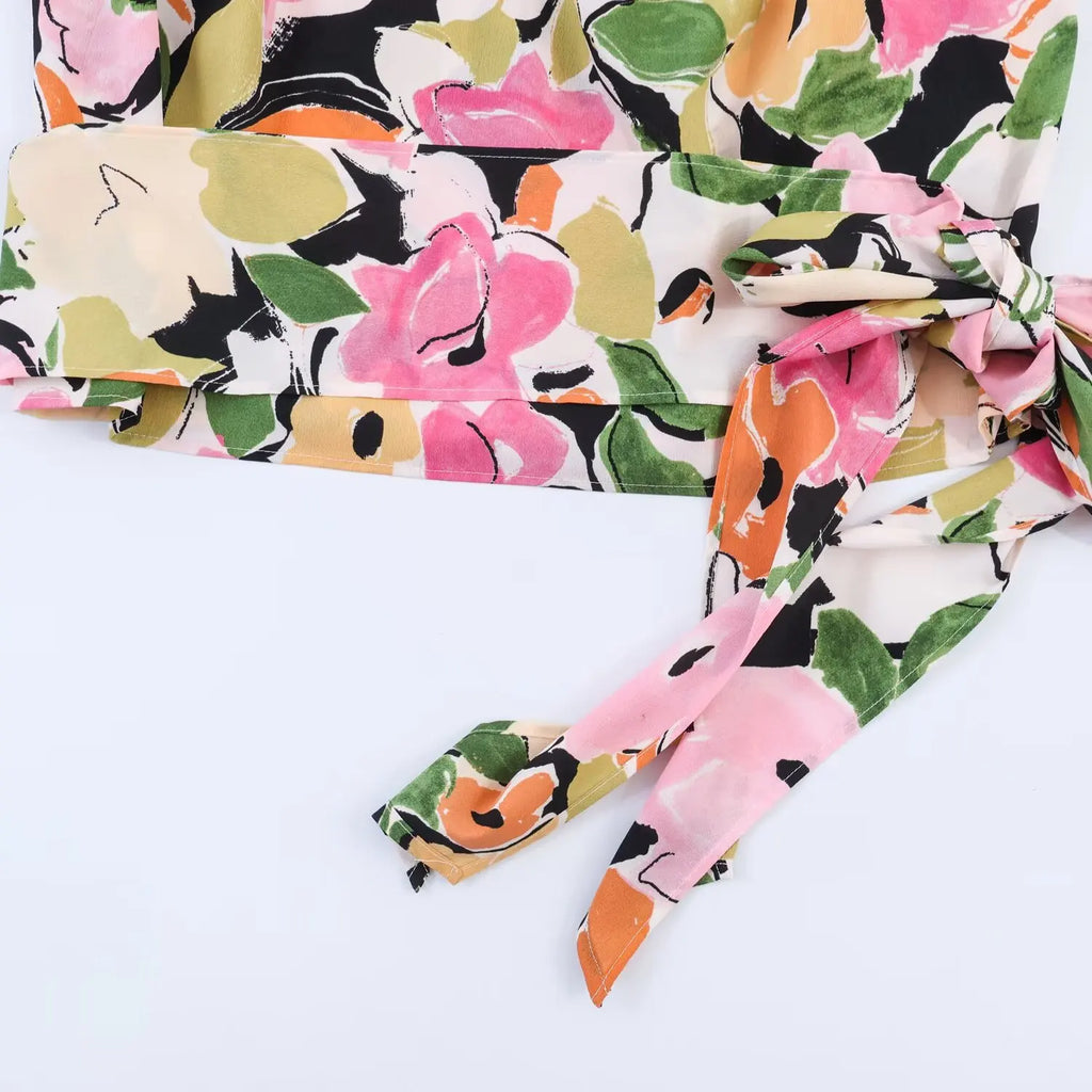 Women's Fashion Casual Floral Print Shoulder Top Women Floral Print Sleeveless Blouse Waist Neck Casual Top For Vacation KAUP