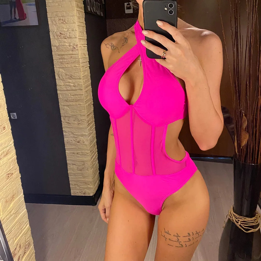 S - XL Underwired Cut Out Halter Women Swimwear One Piece Swimsuit Female Monokini High Cut Bather Bathing Suit Swim Lady V4418