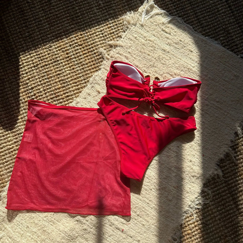 DEKA U Bandeau Bikinis Set Mujer Strapless Swimwear Sexy Women 3 Piece Swimsuit Bathing Suit Biquinis Brazilian Bikini