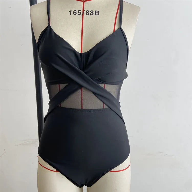 S - XXL Sexy Mesh See Through Women Swimwear One Piece Swimsuit Women's Swimwear Ruched Push Up Bathing Suit Swim Beach Wear