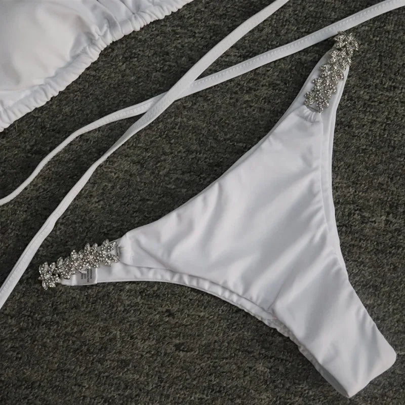 Sexy Halter Wrap Around Diamond Bikini 2026 Women Swimsuit Female Swimwear Two Pieces Bikini Set High Cut Bathing Suit Swim Lady
