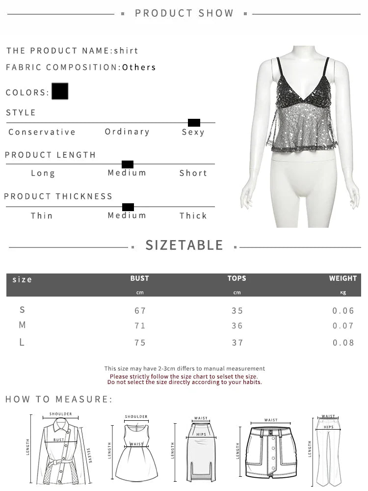 kliou Mesh Sequins Women Tops Summer Thin Shiny V-neck Backless Ruffle Trim Crop Camis Female Popular Hipster Sexy Streetwear