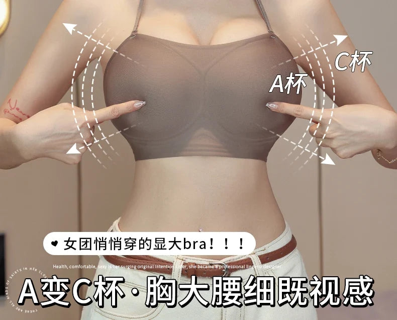 MOYISU Low Back Bra Small Chest -Thickened Pads Convertible Straps Seamless Enhancer for Dresses Elegant Exposed Shoulder Design
