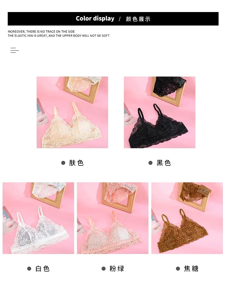 MOYISU French Summer Bralette - Wireless Push-Up Bra for Small Chest, Ultra-Thin Triangle Cups & Sexy Lingerie Set & Sexy Tushy
