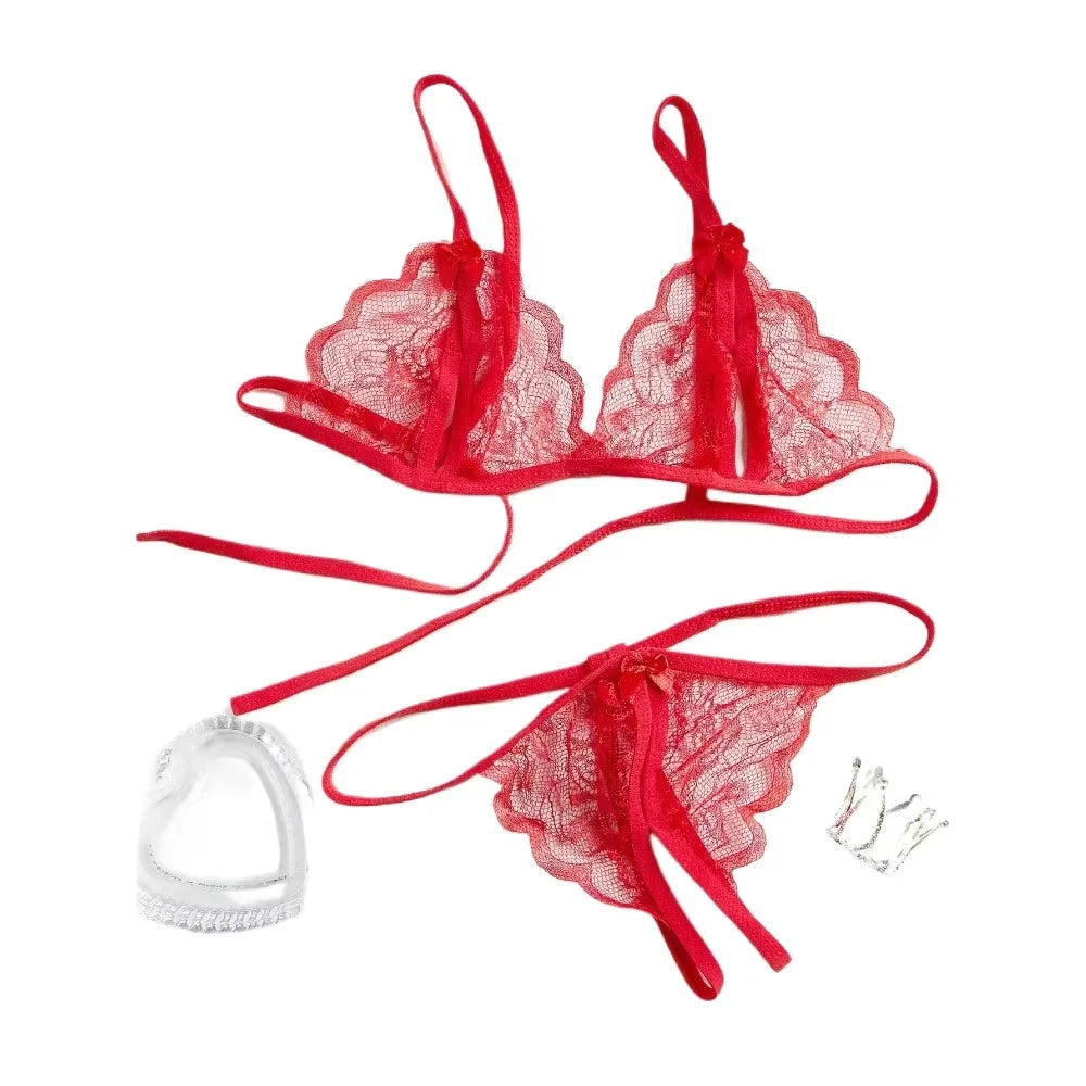 V-Neck Lace Floral Fashion Design Lingerie Set, Couple Date, Halloween, Christmas, Valentine's Day, Girlfriend Gift