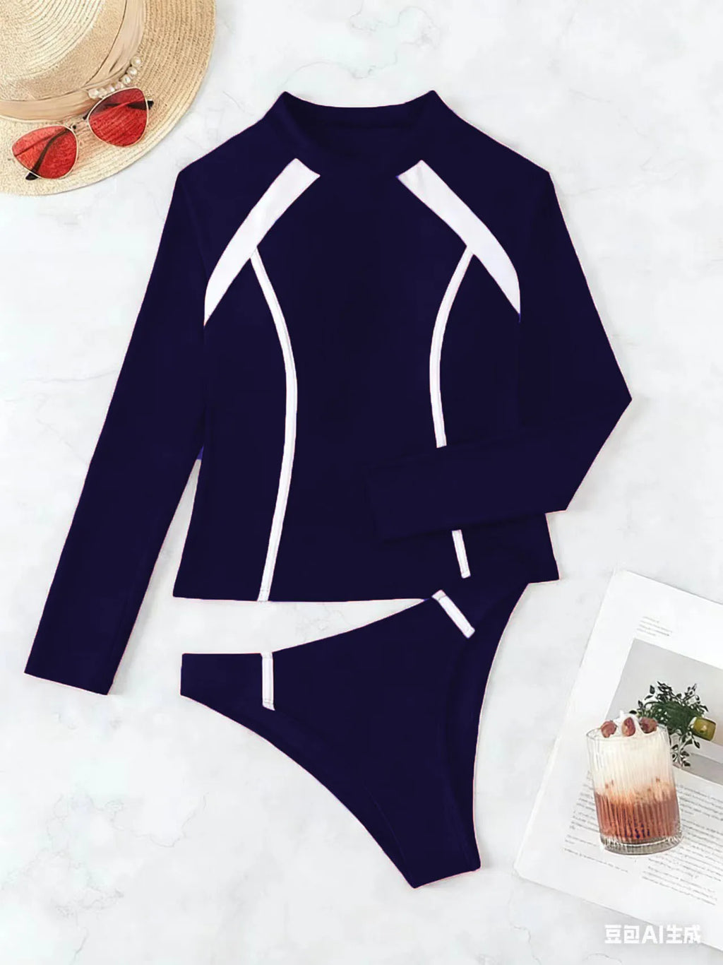 2026 Long Sleeves Slim Swimsuit Women 2 Pieces Solid Swimwear Female Rush Guard Bathing Swimming Swim Surf Suit Beachwear XXL