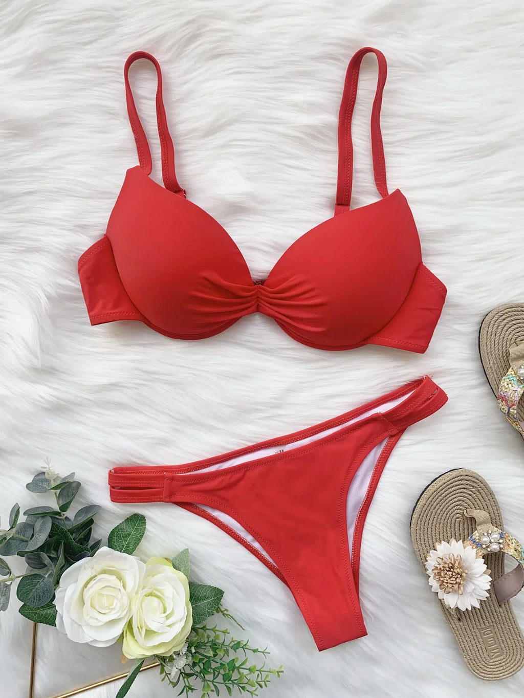 DEKA Sexy Solid Push Up Bikini Set Front Bow Knot Swimsuit Women Sexy Halter Two Piece Beachwear Bathing Suit Swimwear Biquini