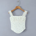New French Casual Pure Desire Style Sexy Lace Sweet Spicy Girl Floral Print T-Shirt Backless Deep V Suspenders Sleeveless 8RXP