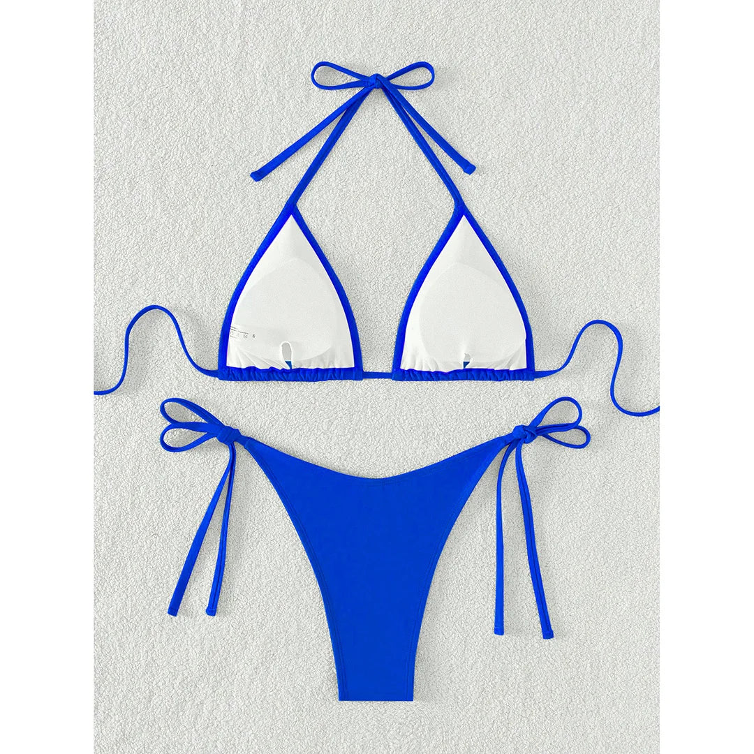 7 Colors Brazilian Halter Bikini Female Swimsuit Women Swimwear Two-Pieces Bikini Set Padded Bather Bathing Suit Swim V3536A