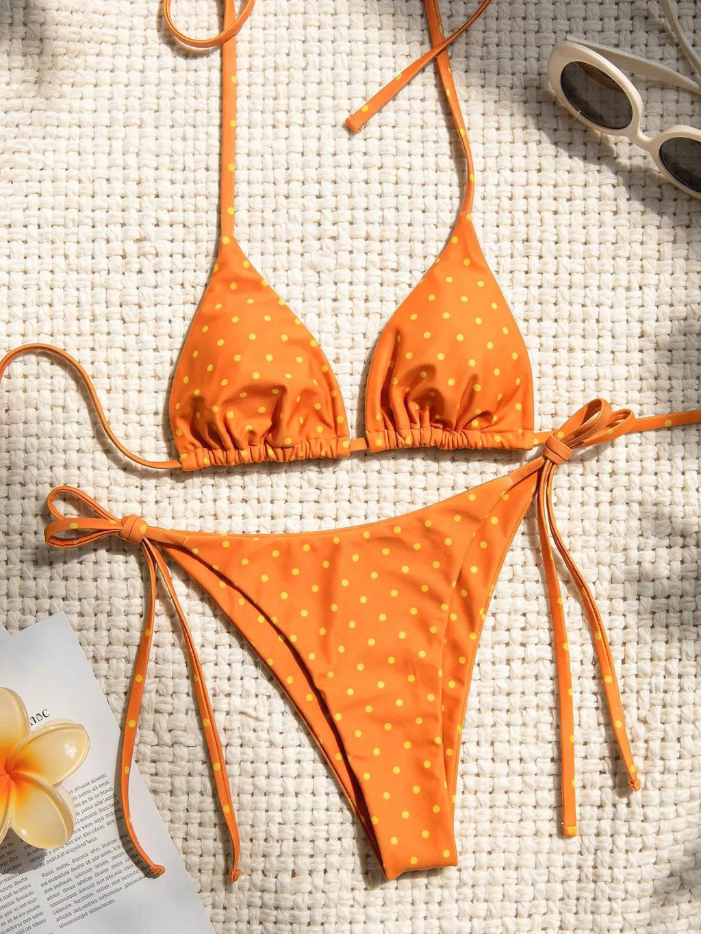 New Retro Polka Dot Tie Side Bikini Set for Women, Sexy Push Up Halter Neck Swimwear, High Waist Beach Bathing Suit, Summer