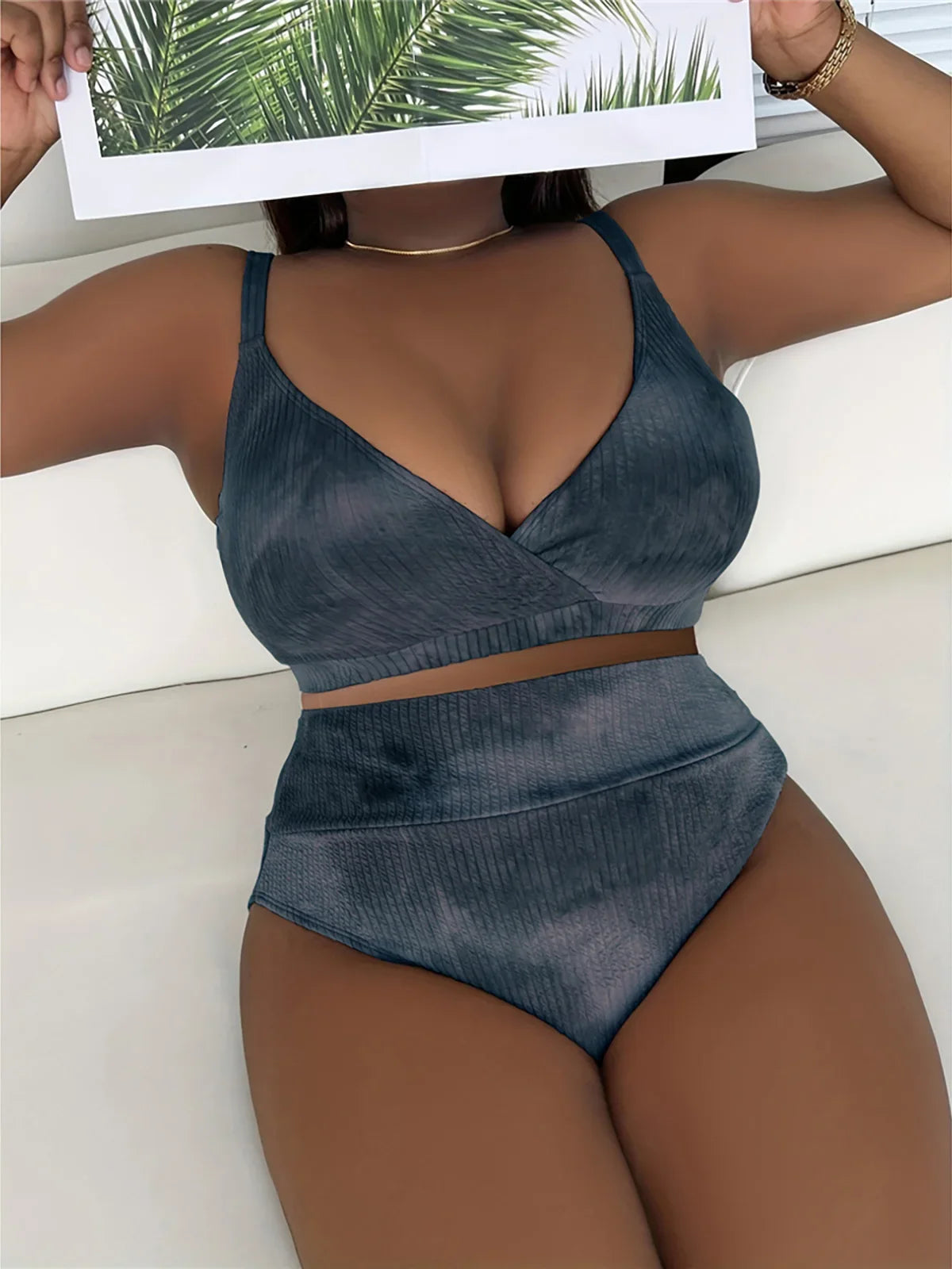0XL - 4XL New Tie Dye Bikini Large Size Swimwear Plus Size Women Swimsuit Female Two-pieces Bikini set Bather Bathing Suit V5303