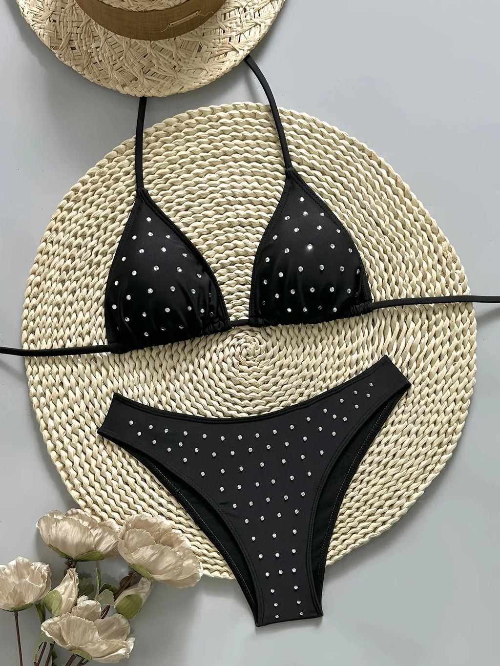 Luxury Black Diamond Bikini Set 2026 Women Halter Push Up Bra High Waist Swimsuit Beach Bathing Suit Holiday Swimwear Large Size