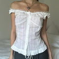 Phantasy Y2K Women Tops White Lace T-Shirt Button Tees Vintage French Style Tops 2025 Spring Summer Tops Female Streetwear