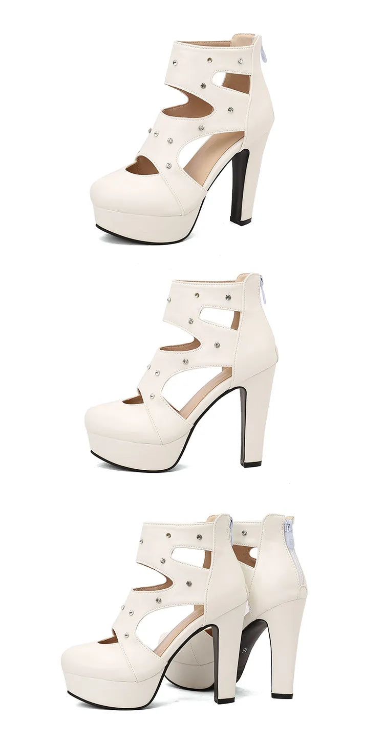 NASBAVI Summer Fashion Women Sandals Round Toe Chunky Heels 12cm Platform 3.5cm Zipper Crystal Plus Size 48 49 50 Party Shoes