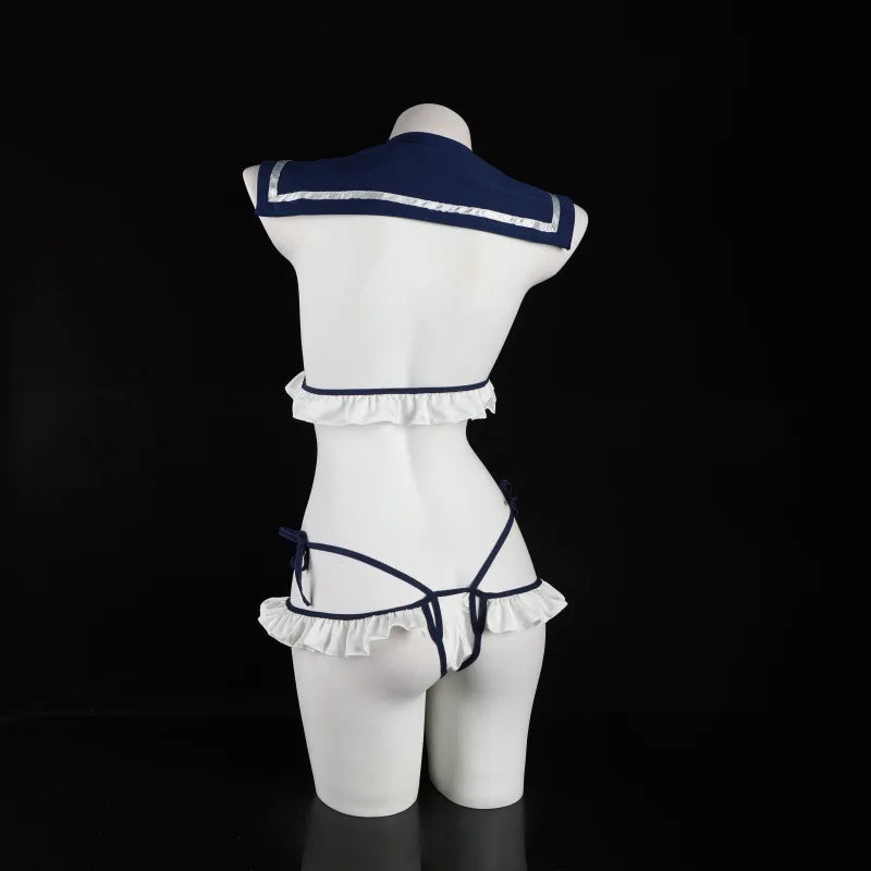 Cosplay Student Uniform Erotic Bra And Panty Set Women's Bow Open Bra Sexy Lingerie Set Nightdress Sexy Costumes