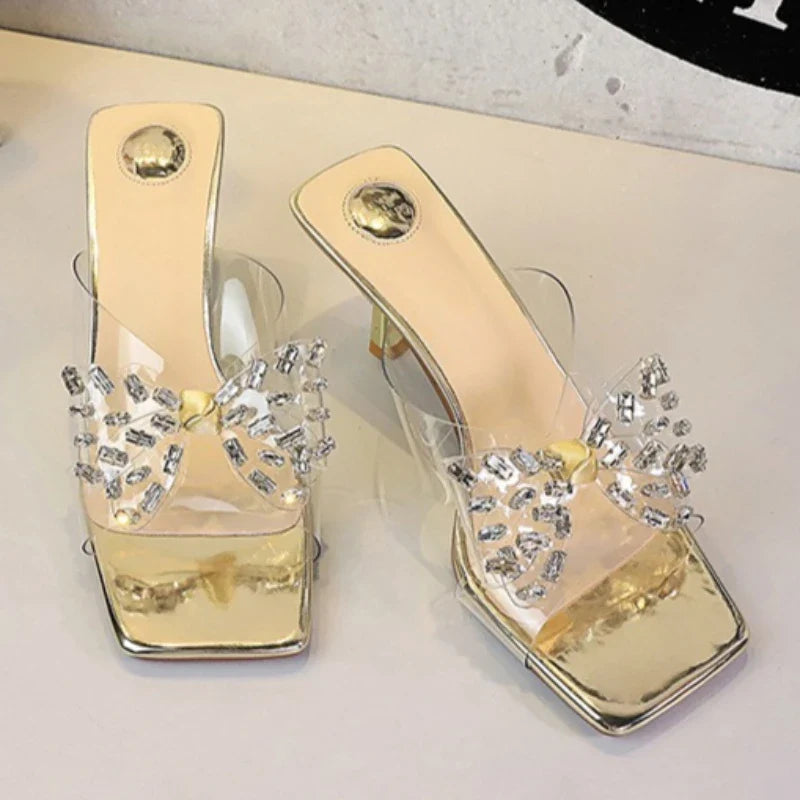 BIGTREE New Crystal Slippers Shoes Women Fine High Heels Transparent Sandals Female Slippers Sexy Outside Beaded Beach Shoes