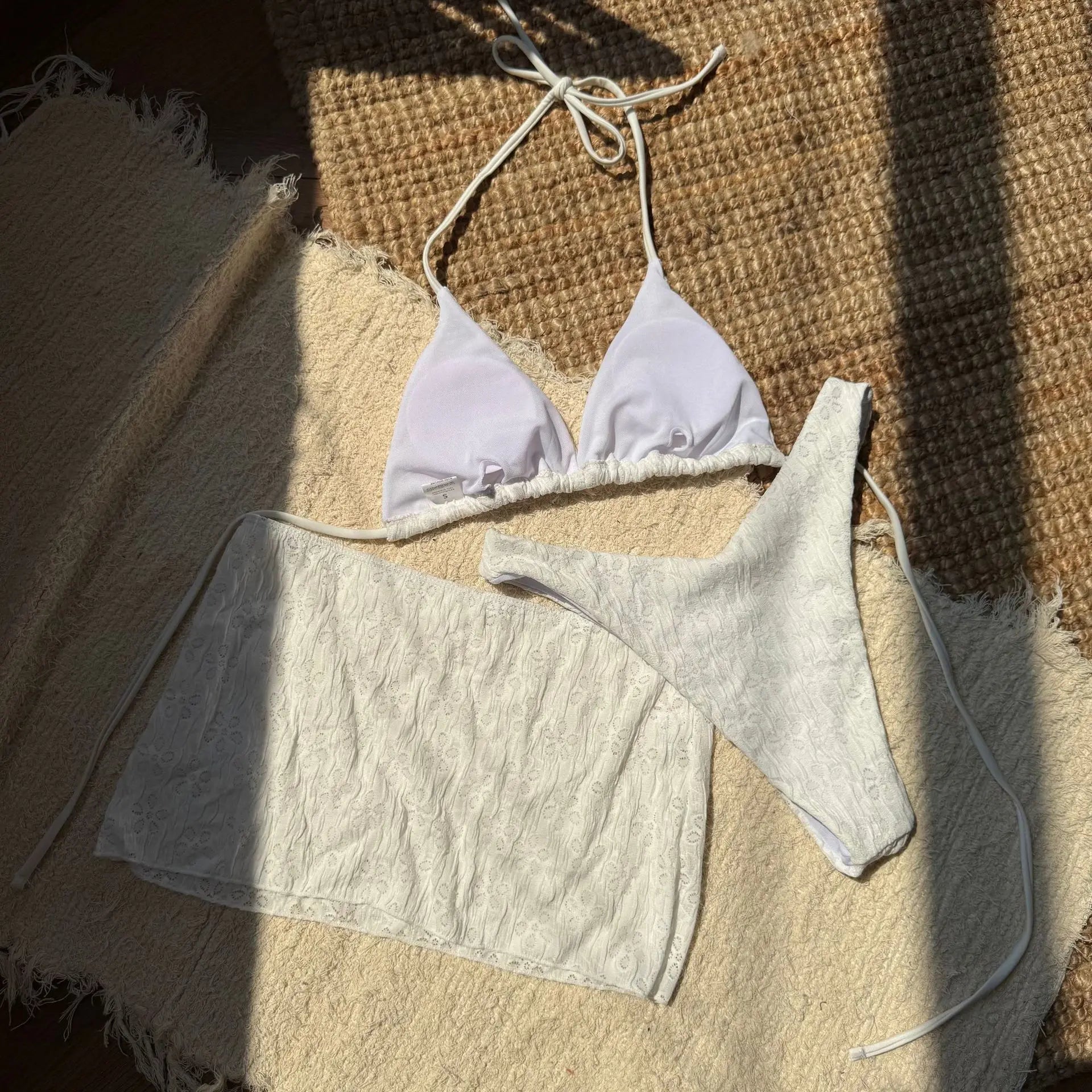 2025 New 3 Piece Bikini Set Women Sexy White Black Push Up Mesh Skirt Swimsuit Summer beach Bathing Suit Cover Up Thong Swimwear