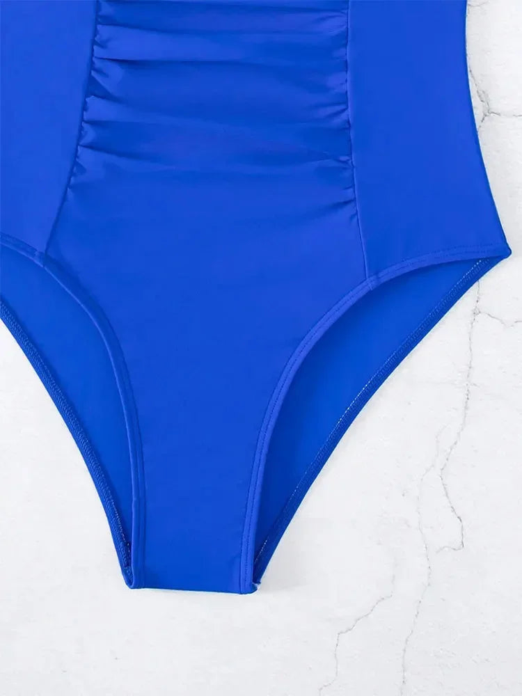 U Shaped Pleated Swimsuits Female Swimwear One Piece Swimsuit Women Monokini High Cut Bathing Suit Swim Beachwear Slim Bodysuit