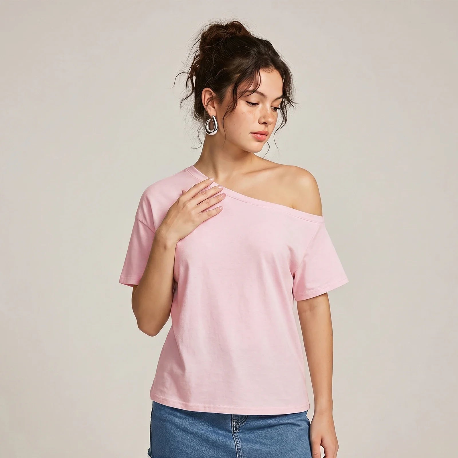 Women's Ripped Backless T-shirt Off Shoulder Short Sleeve Loose Fit Tee Tops Solid Color Shirts for Party Club Gothic Summer